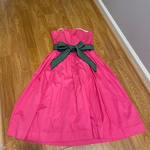 Lilly Pulitzer Hot Pink Dress with ribbon waist strapless Size 2.